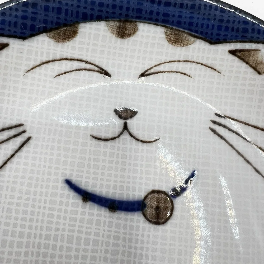 Happy Cat Sauce Bowl Blue Japan Warai Neko 4 1/2